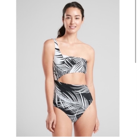 NWT Athleta Retro Palm One Piece Cut Out Black & White Swimsuit Size Large NWT - Picture 1 of 5